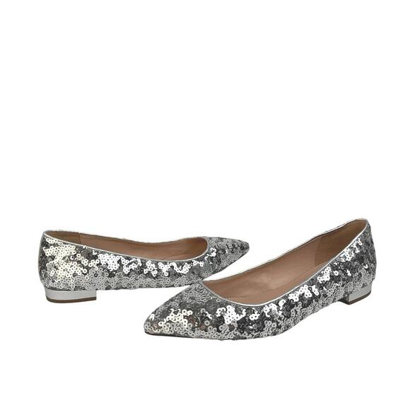 J.Crew Womens Silver Sequin Pointed Toe Slip On Flats Shoes Size 9 - Picture 2 of 7